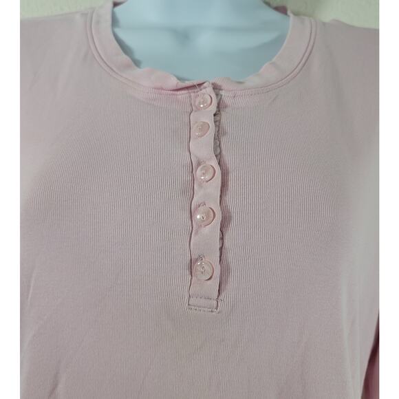 L.L. Bean Light Pink 5 Button Henley Long Sleeve Top Medium Lightweight Stretchy - Picture 5 of 6